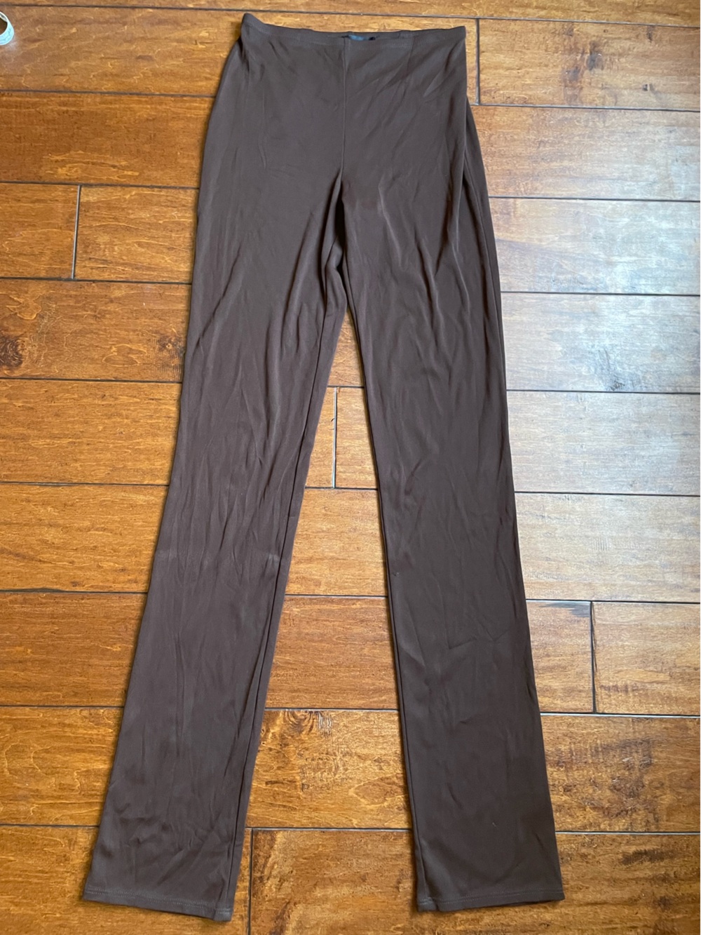 Vintage Brown Ribbed Knit long tall slinky comfort travelers Pants Y2K 90s sz S